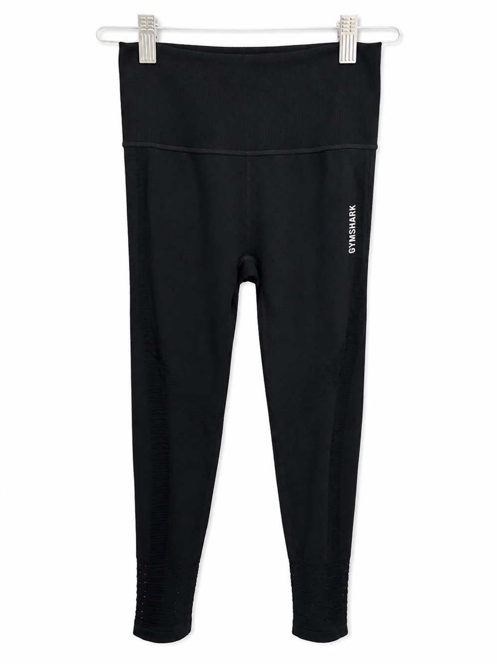 Gymshark Black High Rise Leggings Size S Tonal Logo Textured 26”